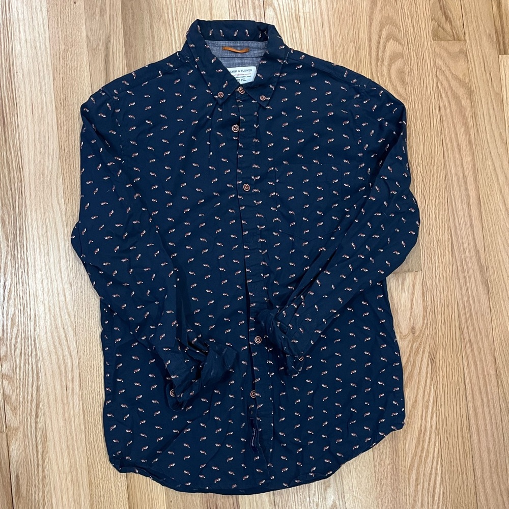 Navy Blue Patterned Men's Shirt